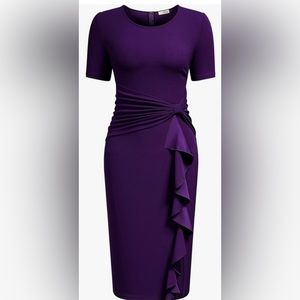 AISIZE Women's Vintage Ruffle plum Cocktail Pencil Knee Dress